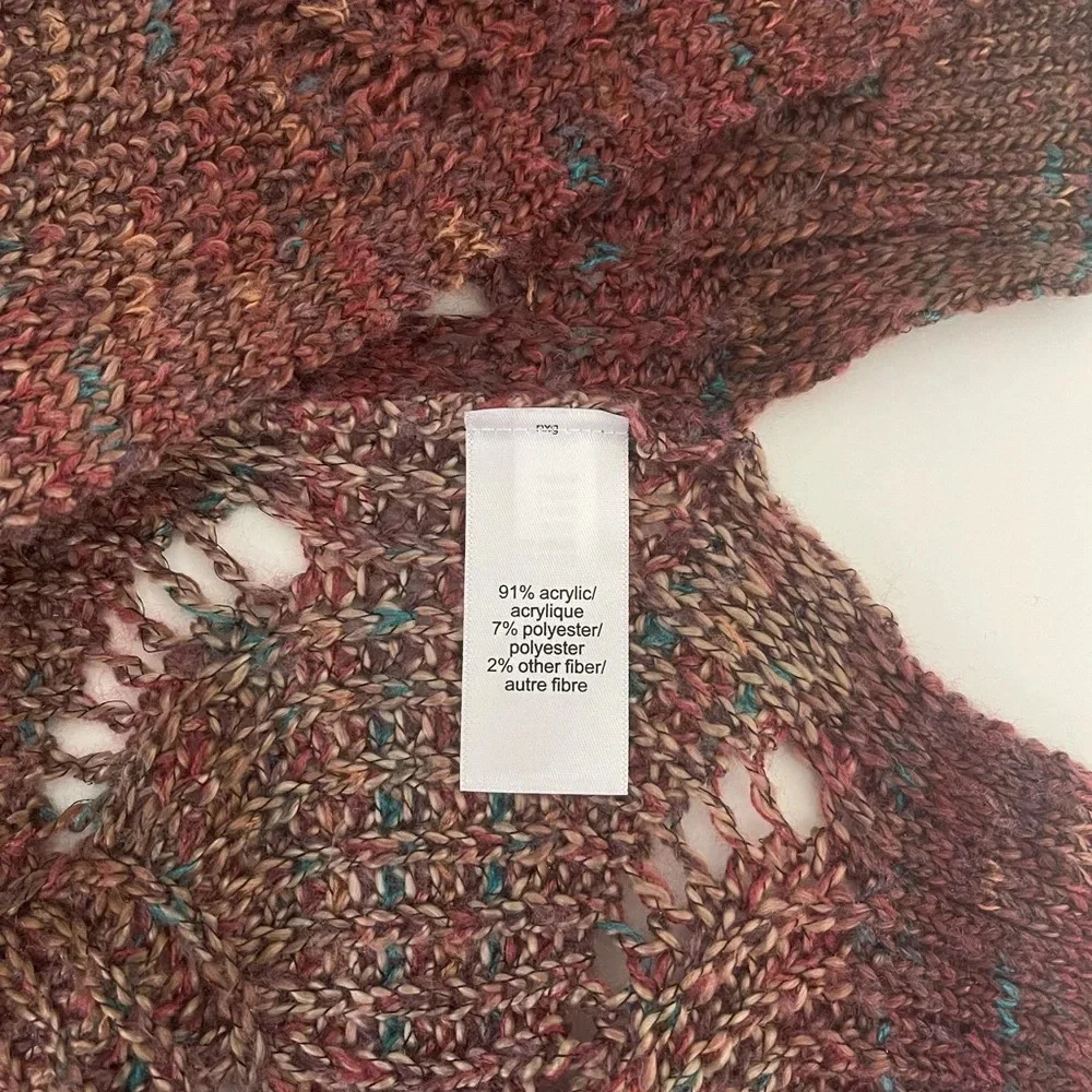 Maurices Burgundy Colorful Wave Stitch Cardigan Open Front Xsmall Women’s